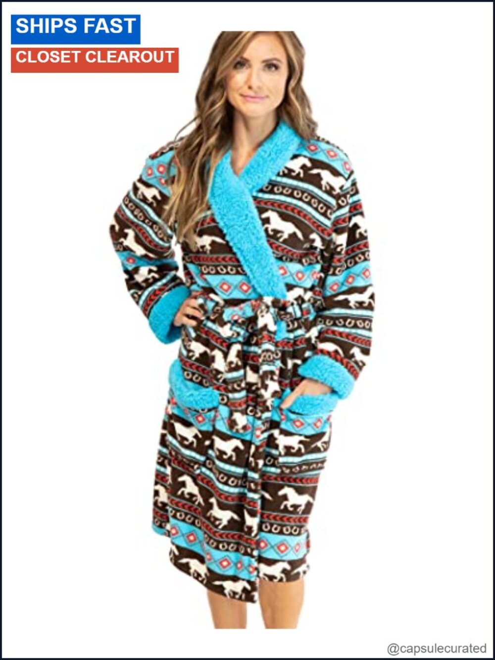 Ultra-Cozy Plush Bathrobe with Pockets, Women's Polyester Robe